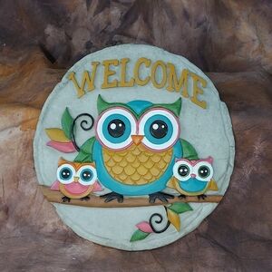 Spoontiques Owl Welcome Stepping Stone Outdoor or Indoor Decor 9.5"